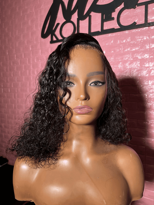 Asymmetrical curly bob frontal wig